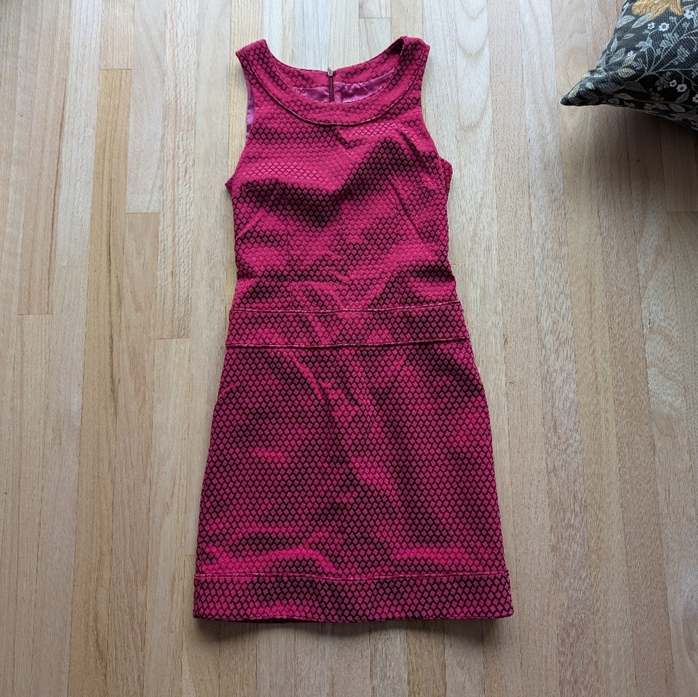Pink Tartan Jacquard Drop Waist Party Dress (Size Small)